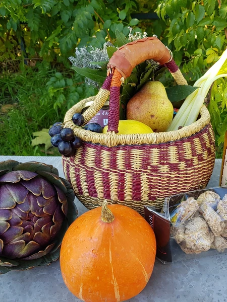 Panier de produits achetés chez les producteurs locaux  © Stéphanie Maisonnave